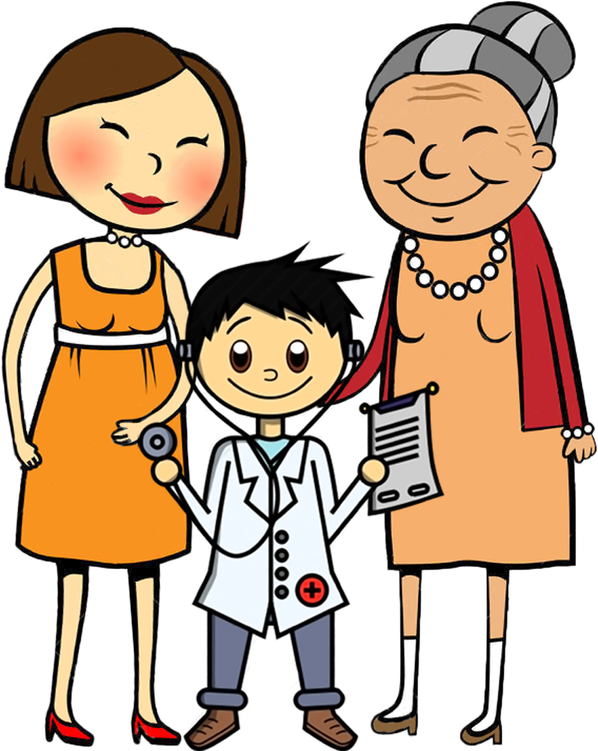 young doctor family and grandmother